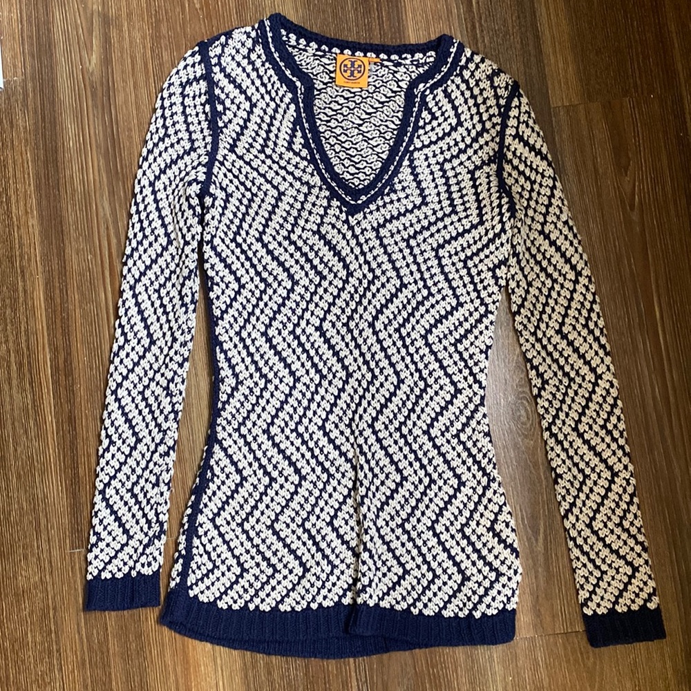 Tory Burch v neck crochet sweater